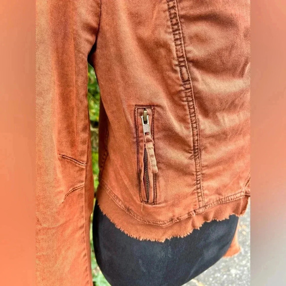 Free People Boho Collapsing Twill Raw Edge Jacket Hanna Rustic Orange Sz XS 006 - Picture 7 of 9